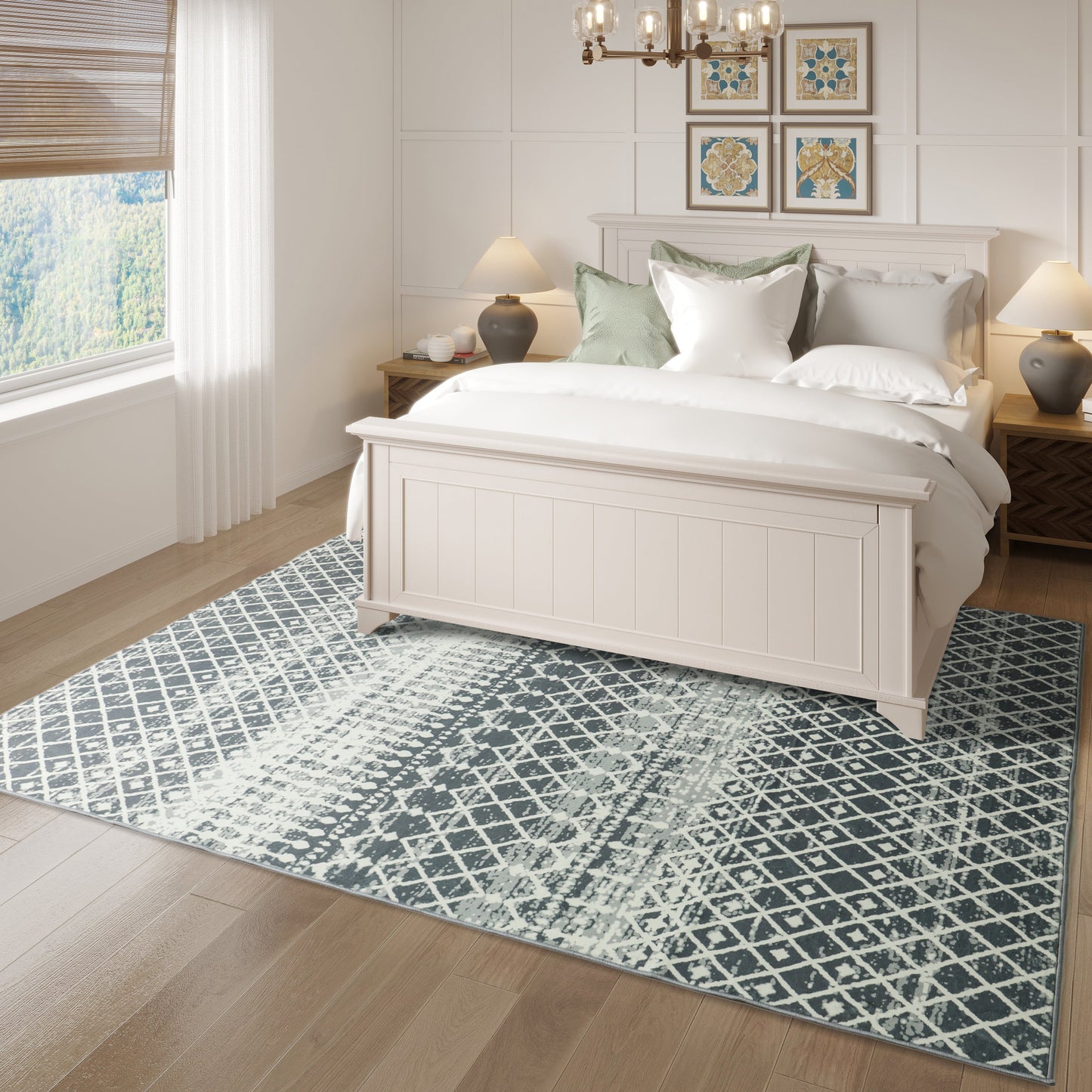 Elegant Ivory Trellis - Machine Washable Area Rug