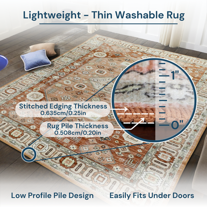 Terracotta Glow Oriental - Machine Washable Area Rug