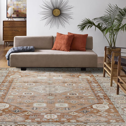 Terracotta Glow Oriental - Machine Washable Area Rug