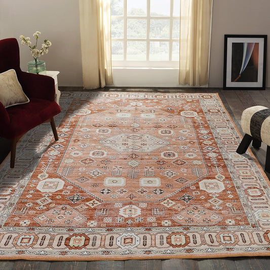 Terracotta Glow Oriental - Machine Washable Area Rug