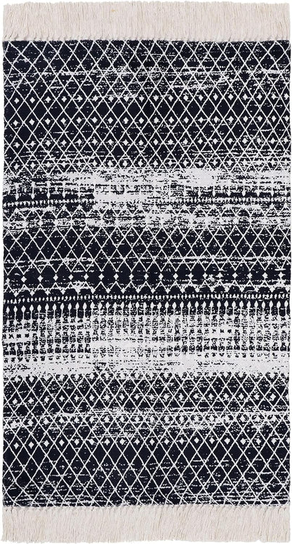 Charcoal Trellis Tassel - Machine Washable Area Rug