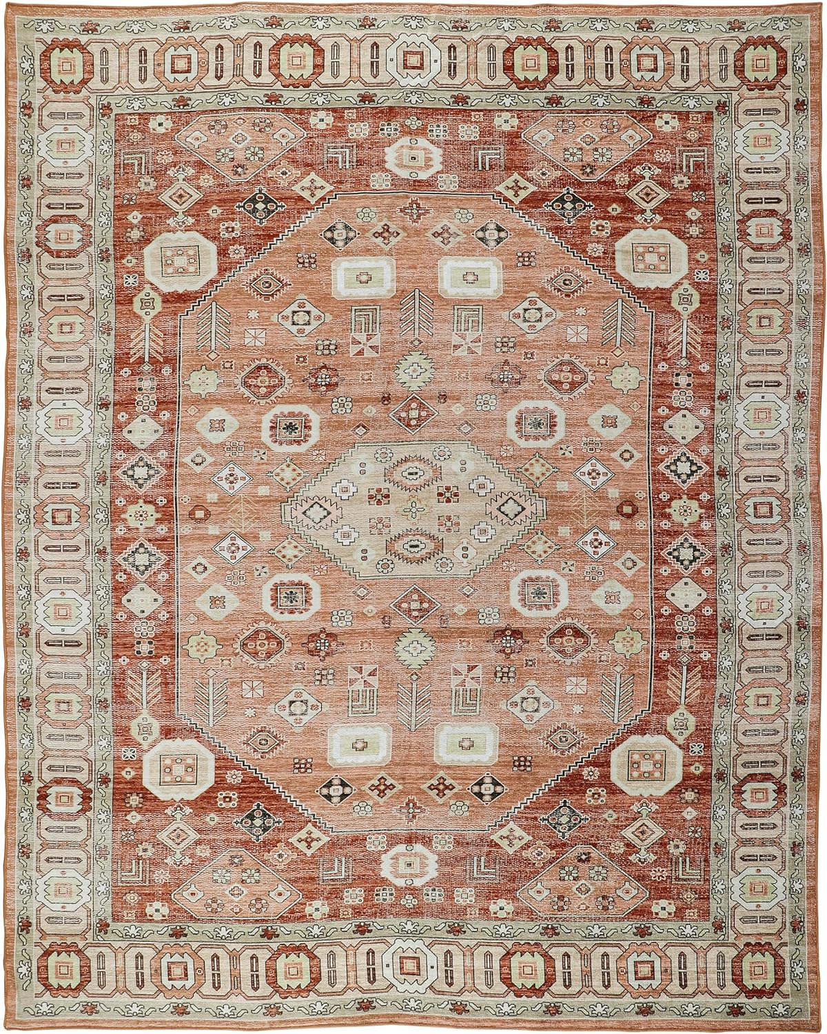 Terracotta Glow Oriental - Machine Washable Area Rug