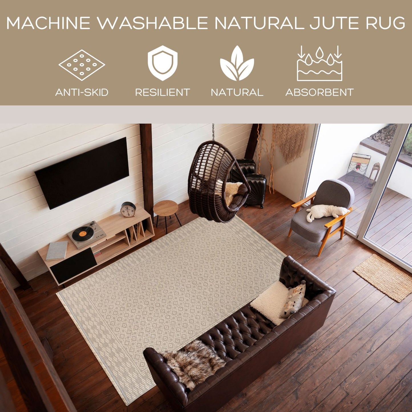 Coastal Diamond - Machine Washable Jute Rug