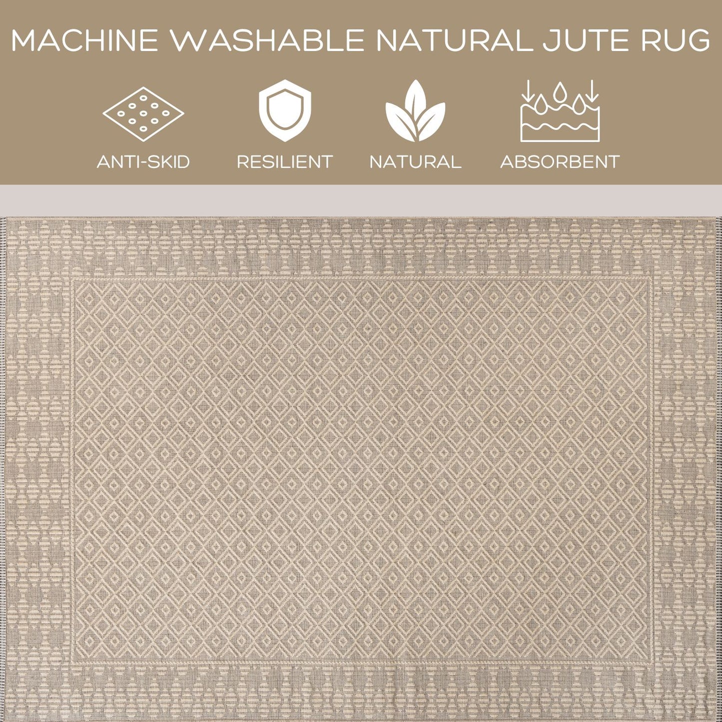 Coastal Diamond - Machine Washable Jute Rug