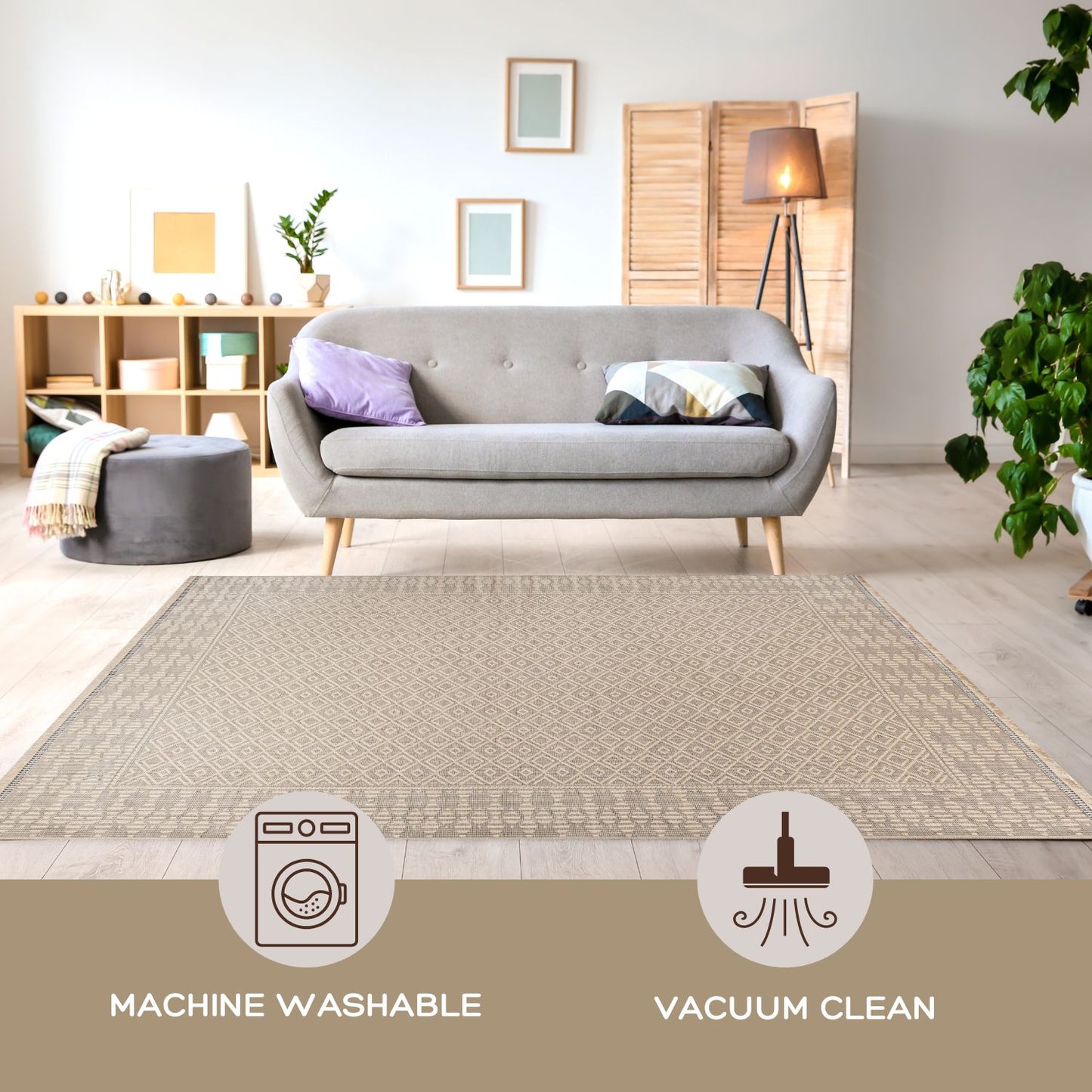 Coastal Diamond - Machine Washable Jute Rug