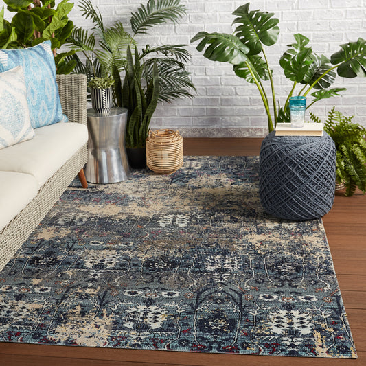 Tranquility Radiance Indoor/ Outdoor Trellis Blue/ Beige Area Rug