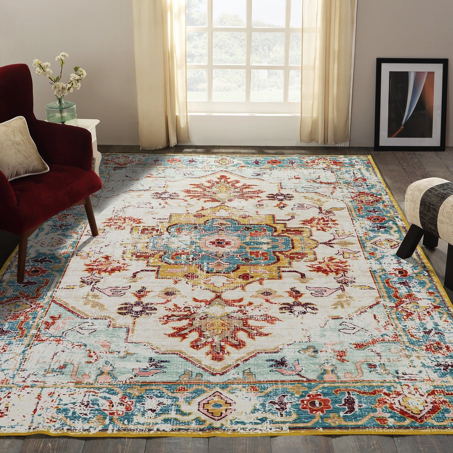 Rustic Tranquility Oriental - Machine Washable Area Rug