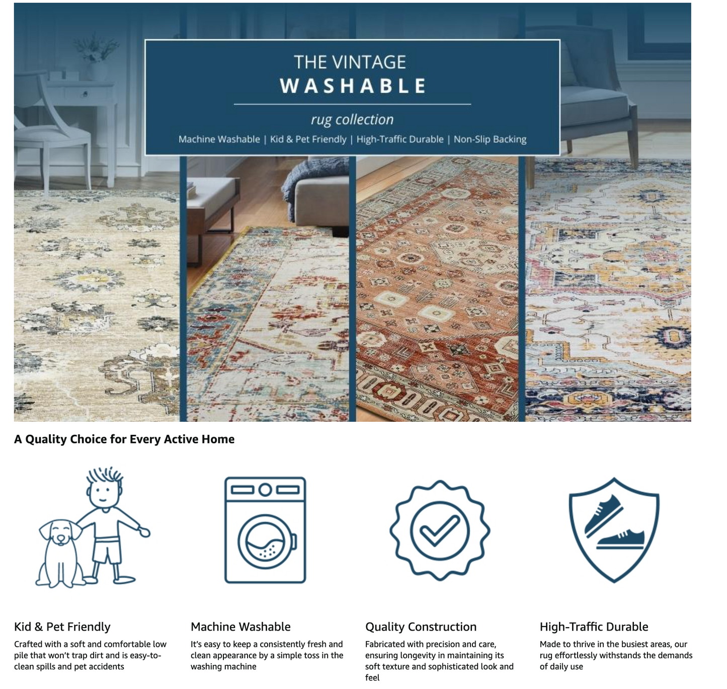 Rustic Tranquility Oriental - Machine Washable Area Rug