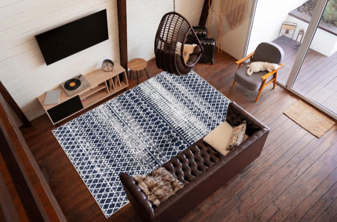 Charcoal Trellis Tassel - Machine Washable Area Rug