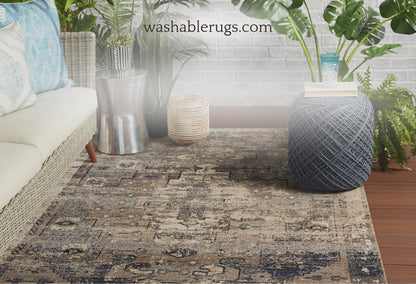 Brooklyn Bliss Indoor/Outdoor Medallion Taupe/Dark Blue Area Rug