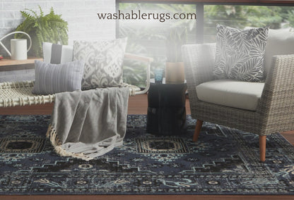 Midnight Textile Indoor/Outdoor Blue/Gray Runner Rug